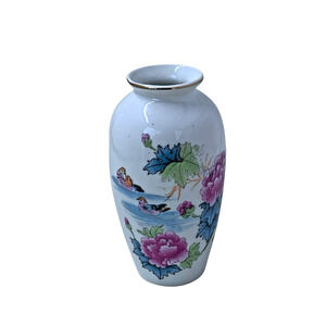 Chinese Miniature Vase with flowers and Ducks marked CHINA old vintage bud vase.